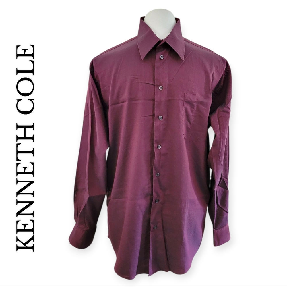 Kenneth Cole New York Men's Burgundy Dress Shirt Size 17 (34-35)